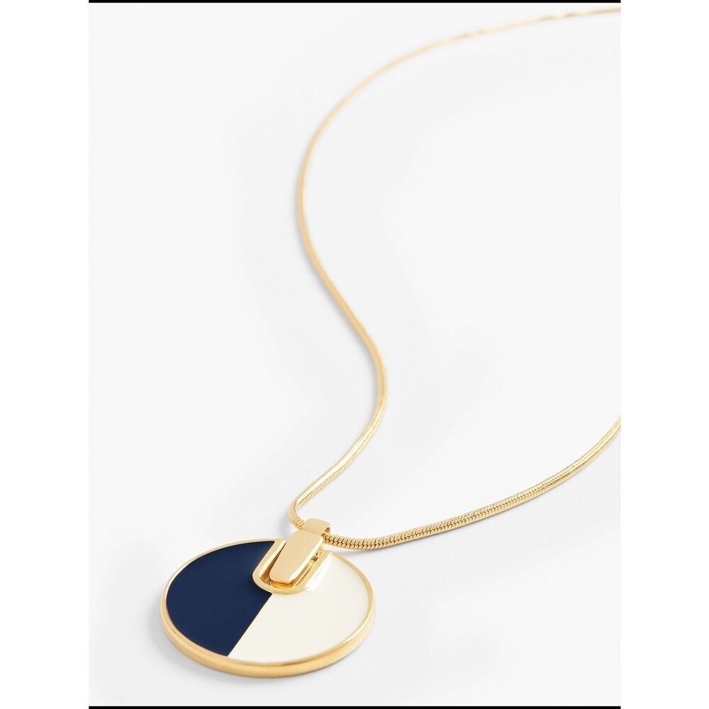 Talbots Half and Half Navy and Cream Disc Pendant Necklace NWT